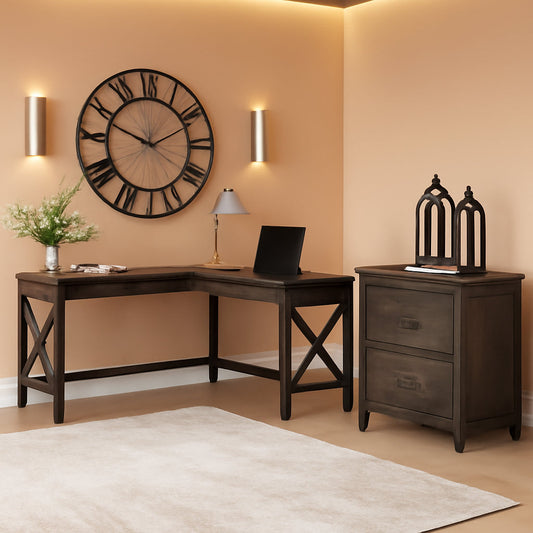 Key West L Shaped Desk with Mobile File Cabinet-0