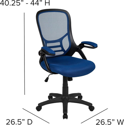 Porter High-Back Swivel Office Chair with Adjustable Lumbar Support and Seat Height, Ergonomic Mesh Desk Chair with Flip-Up Armrests, Blue/Black-2