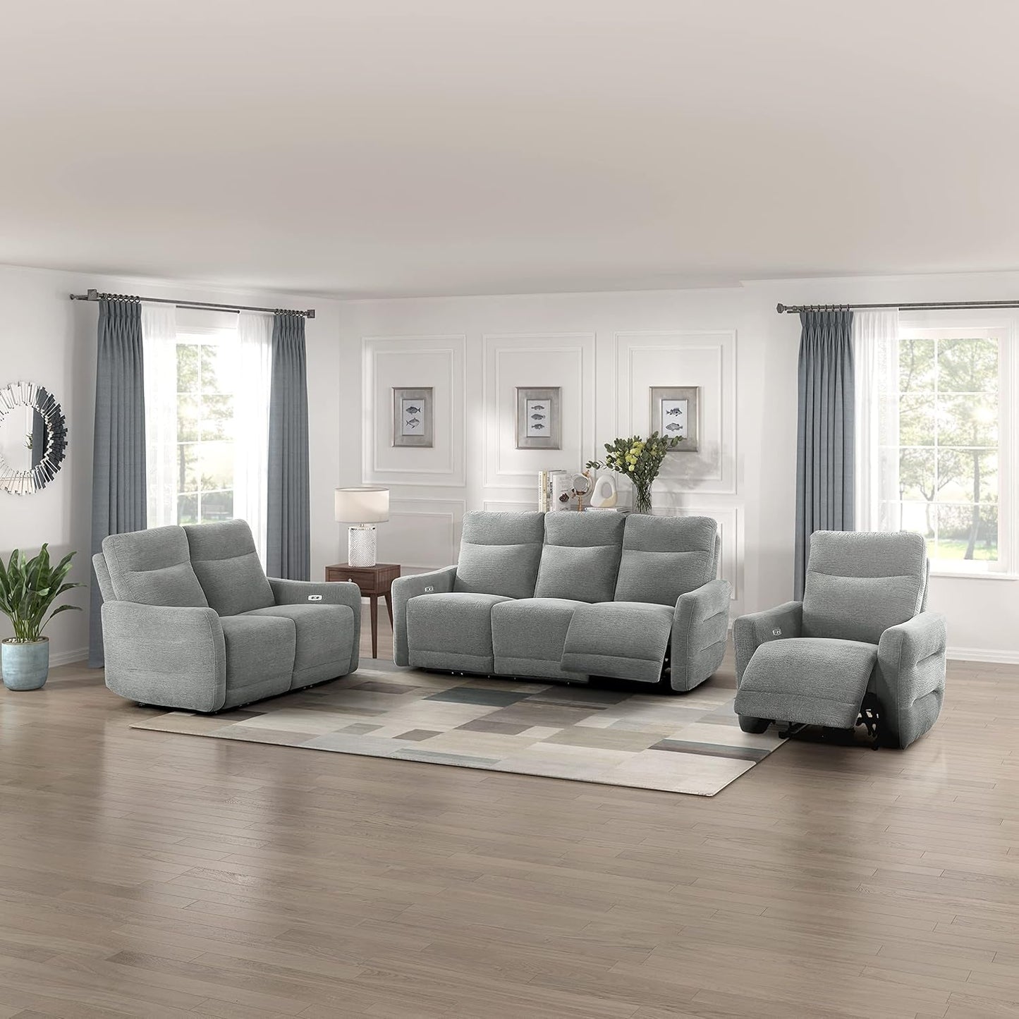 Rainwood Wall-Hugger Power Double Lay Flat Reclining Living Room Set, 3-Piece, Dove Gray-0
