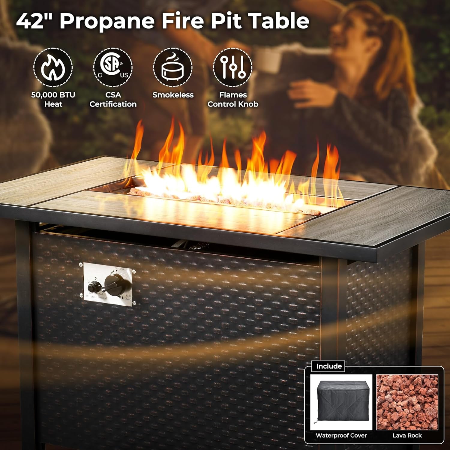 11 Piece Outdoor Patio Furniture Set with Fire Pit Table,Conversation Sectional Wicker Couch with Swivel Chairs,Modern outside Sofa for Balcony Backyard (Dark Grey)-4