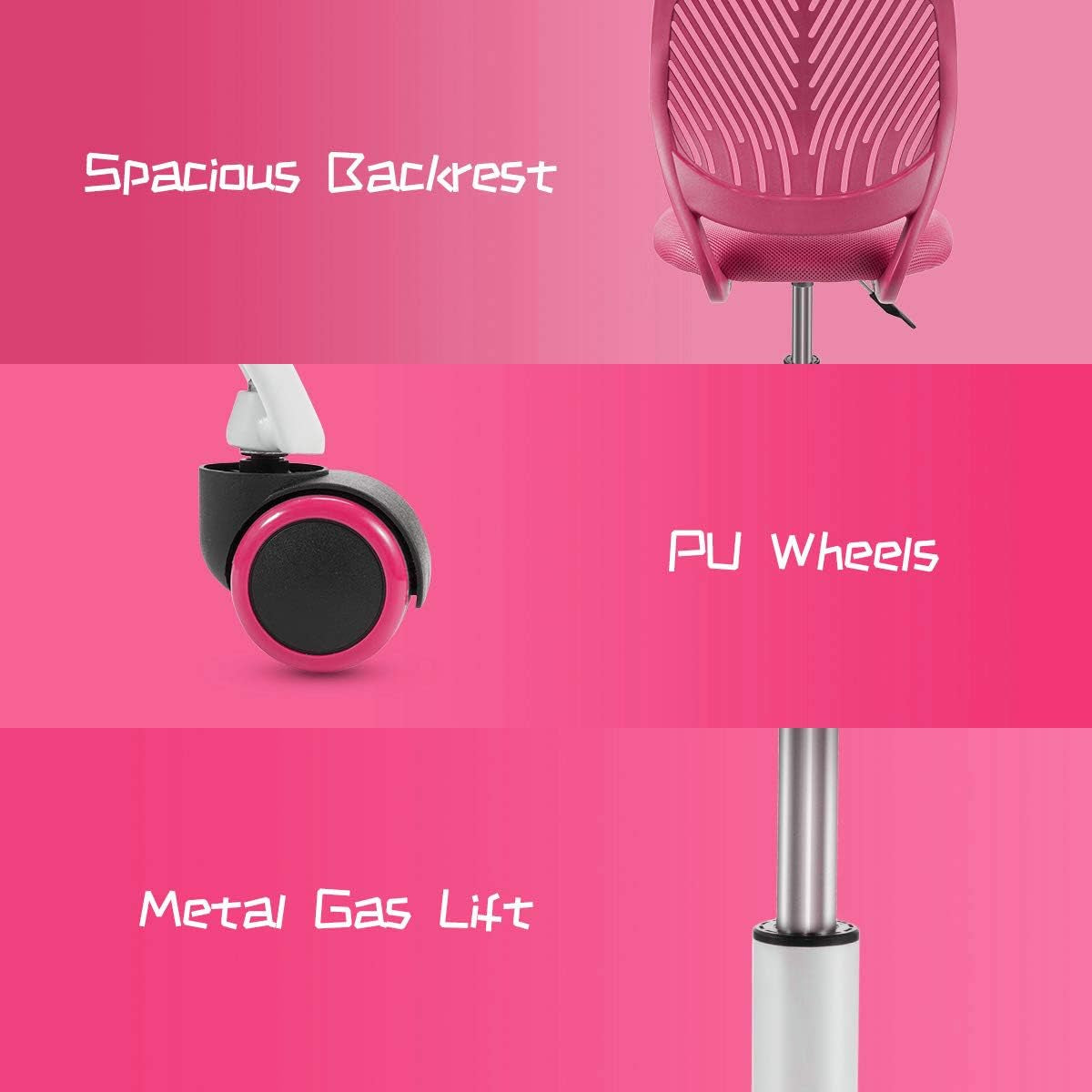 Kids Desk Chair, Adjustable Children Study Chair, Swivel Chair Armless Mesh Task Student Chair, Child Desk Chair with Adjustable Height & Lumbar Support Computer Chair (Rose)-4