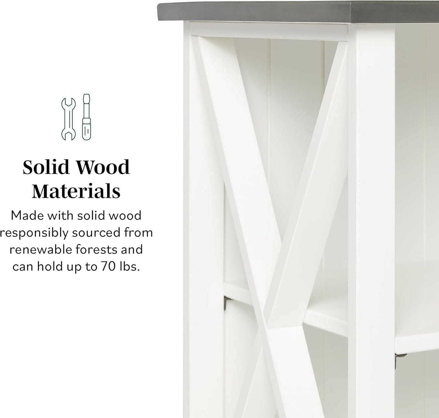 2 Tier Modern Farmhouse Wood Bookcase Bookshelf Storage Home Office Storage Cabinet, 52 Inch, White-3