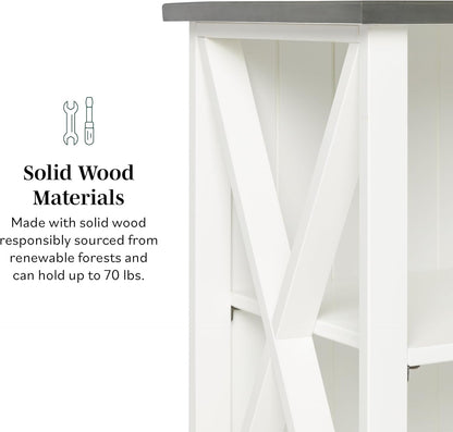 2 Tier Modern Farmhouse Wood Bookcase Bookshelf Storage Home Office Storage Cabinet, 52 Inch, White-3