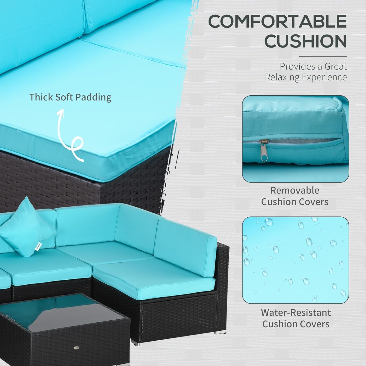 Turquoise Seven-Piece Outdoor Wicker Sectional Sofa Set-3