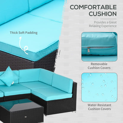 Turquoise Seven-Piece Outdoor Wicker Sectional Sofa Set-3