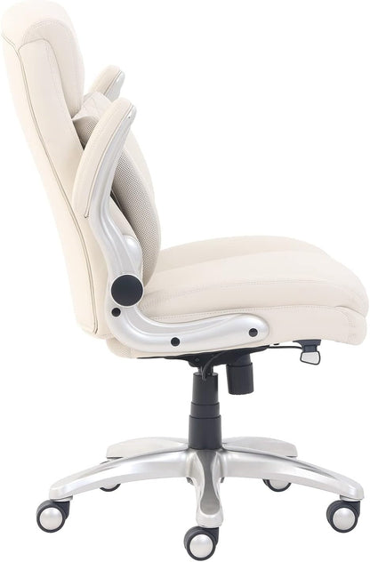 Ergonomic Desk Office Chair, Flip-Up Armrests, Adjustable Height, Cream Leather-2