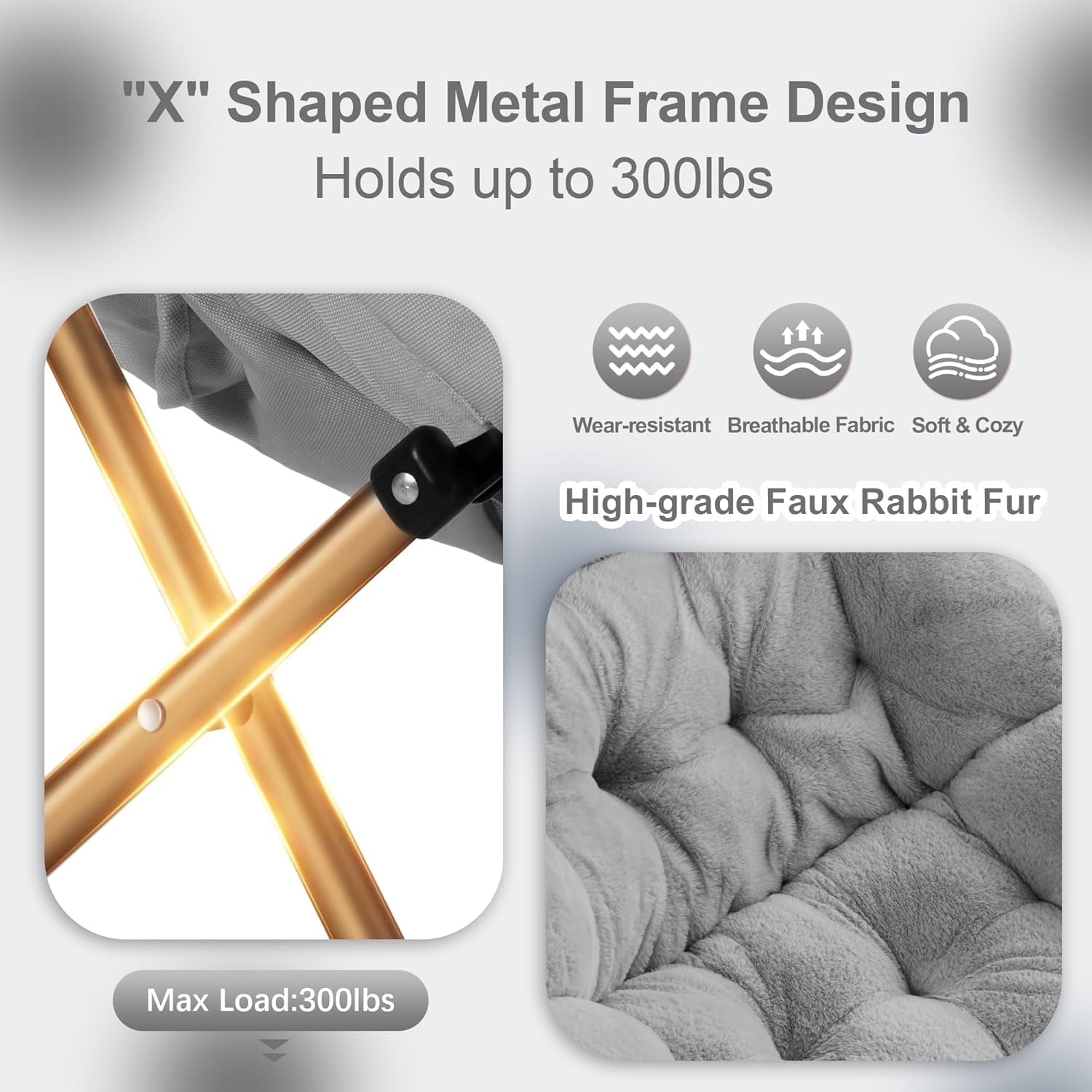 ExtraLarge Grey Ultrasoft FauxFur Saucer Chair Foldable-3