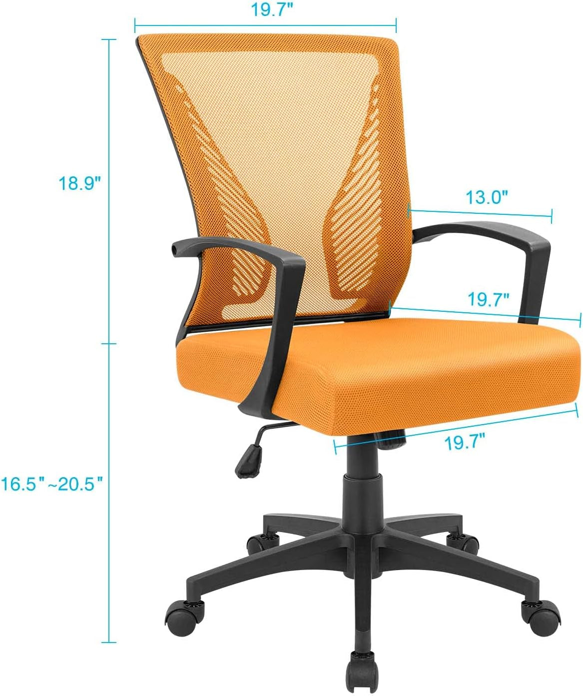 Office Chair Mid Back Swivel Lumbar Support Desk Chair, Computer Ergonomic Mesh Chair with Armrest (Orange)-2