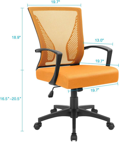 Office Chair Mid Back Swivel Lumbar Support Desk Chair, Computer Ergonomic Mesh Chair with Armrest (Orange)-2