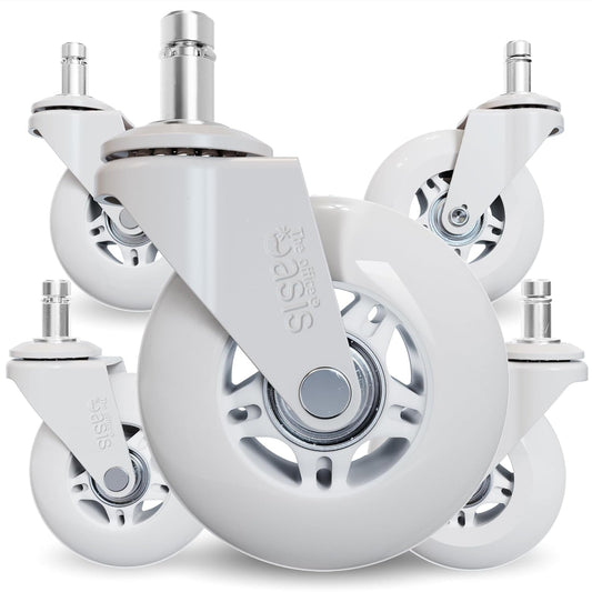 The Original Roller Blade Office Chair Wheels (As Seen on PBS) - Incredibly Smooth & Quiet Rolling Casters - Safe for Hardwood Floors & Carpet - Easy Installation with Universal Fit - Set of 5 - White-0