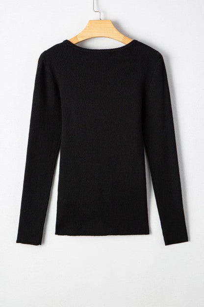 Threaded Pair's Ribbed Knit Cold Shoulder Sweater