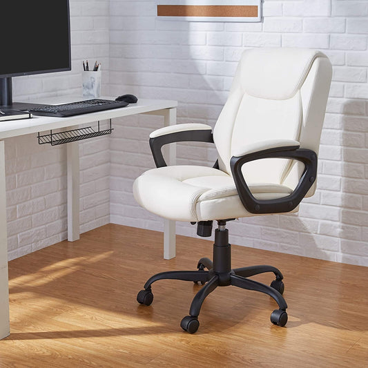 Padded Mid-Back Office Chair with Armrest - Cream-0