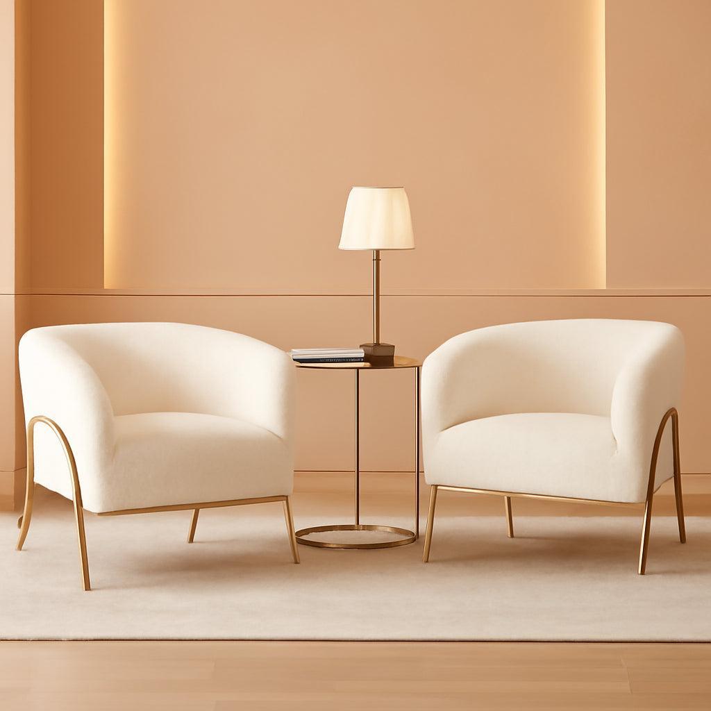 Ivory Boucle Accent Chairs Set Of 2 With Gold Legs For Home-0