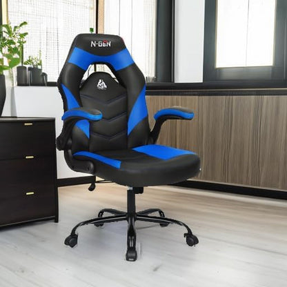 N-GEN Video Gaming Computer Chair Ergonomic Office Chair Desk Chair with Lumbar Support Flip up Arms Adjustable Height Swivel PU Leather Executive with Wheels for Adults Women Men (Blue)-4
