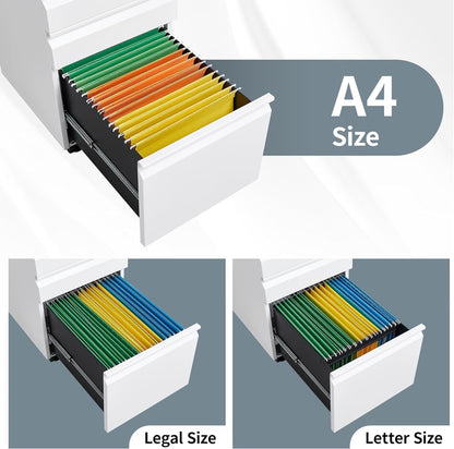 3 Drawer File Cabinet with Lock, File Cabinets for Home Office,Under Desk Cabinet, Locking File Cabinet for A4/Letter/Legal, Fully Assembled Expect Casters, Matte White-4