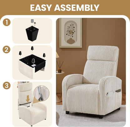 Corduroy High Back Accent Chair with Side Pockets Beige-3