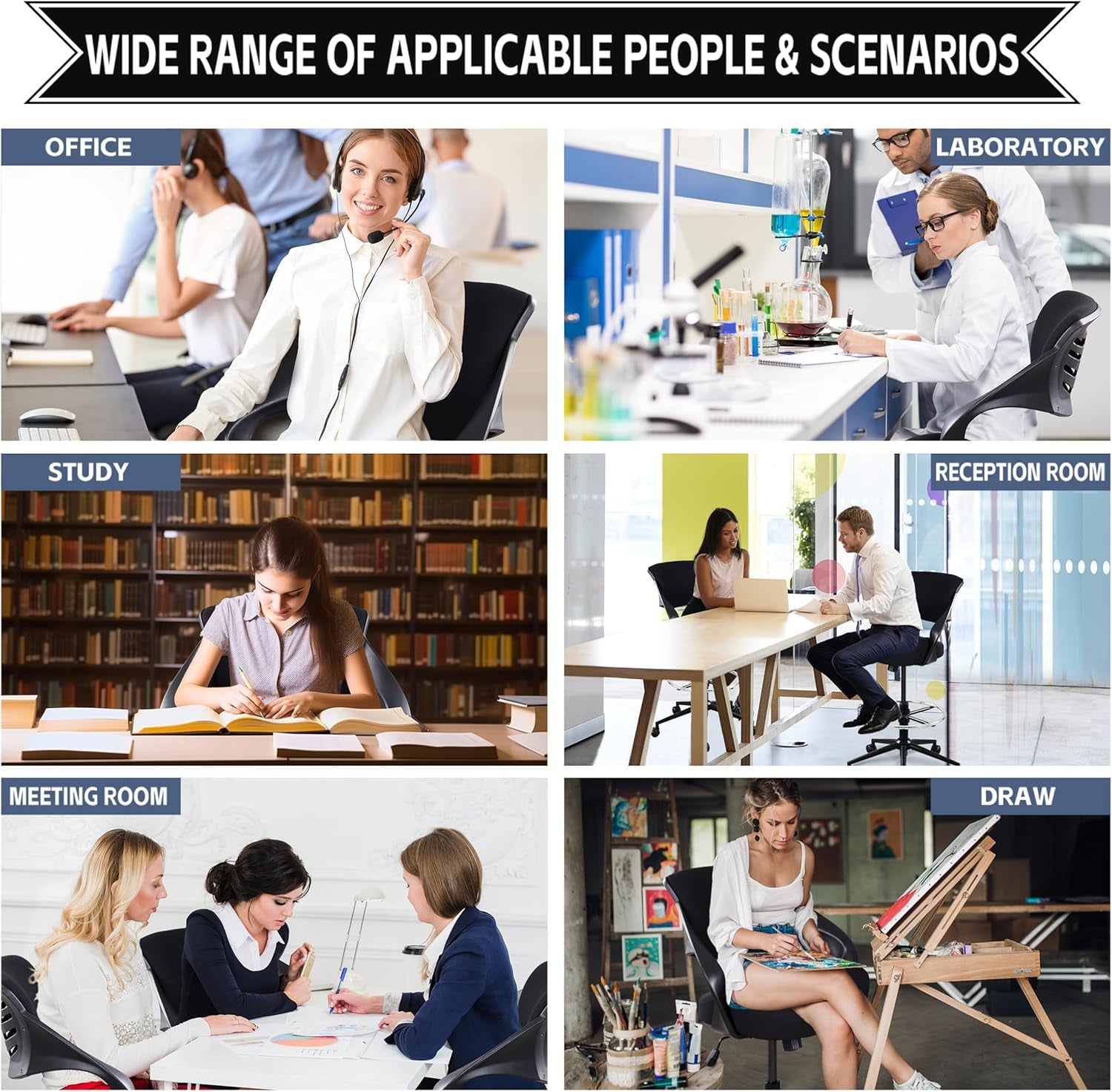 Ergonomic Drafting Chair,Standing Computer Desk Chair,Foot Ring,Lumbar Support,Swivel Task Chair-Black-4