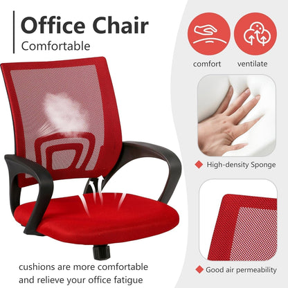 Office Chair Computer Chair Ergonomic Cheap Desk Chair Adjustable Comfortable Mid Back Task Rolling Swivel Chair with Lumbar Support for Home Office Desk (Red)-4