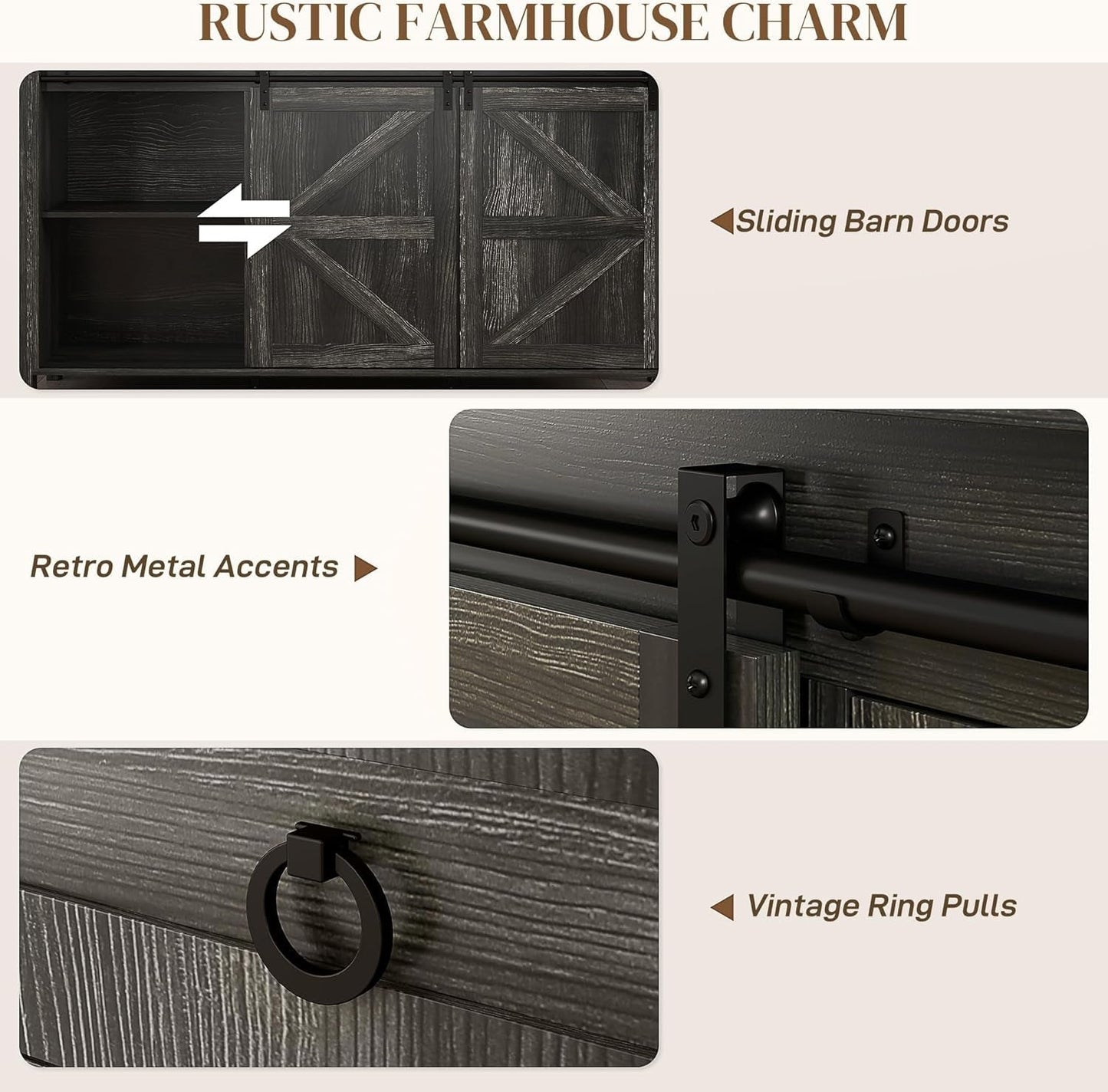 60 Inch Farmhouse Sideboard Buffet Cabinet Storage-3