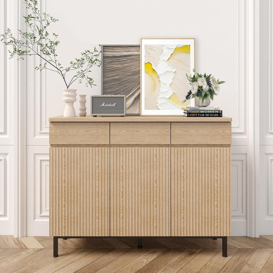 Natural 46Inch LED Sideboard Buffet Cabinet Storage-0