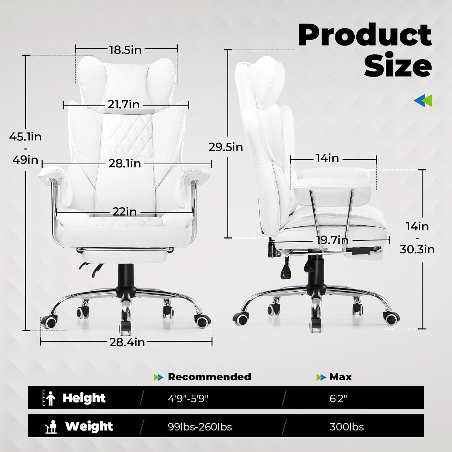 Big and Tall Gaming Chair with Pocket Spring Lumbar Support, Ergonomic Office Chair with Footrest, Executive Desk Chair with Outward Fixed Soft Armrests, Computer Chair with High Back, White-1