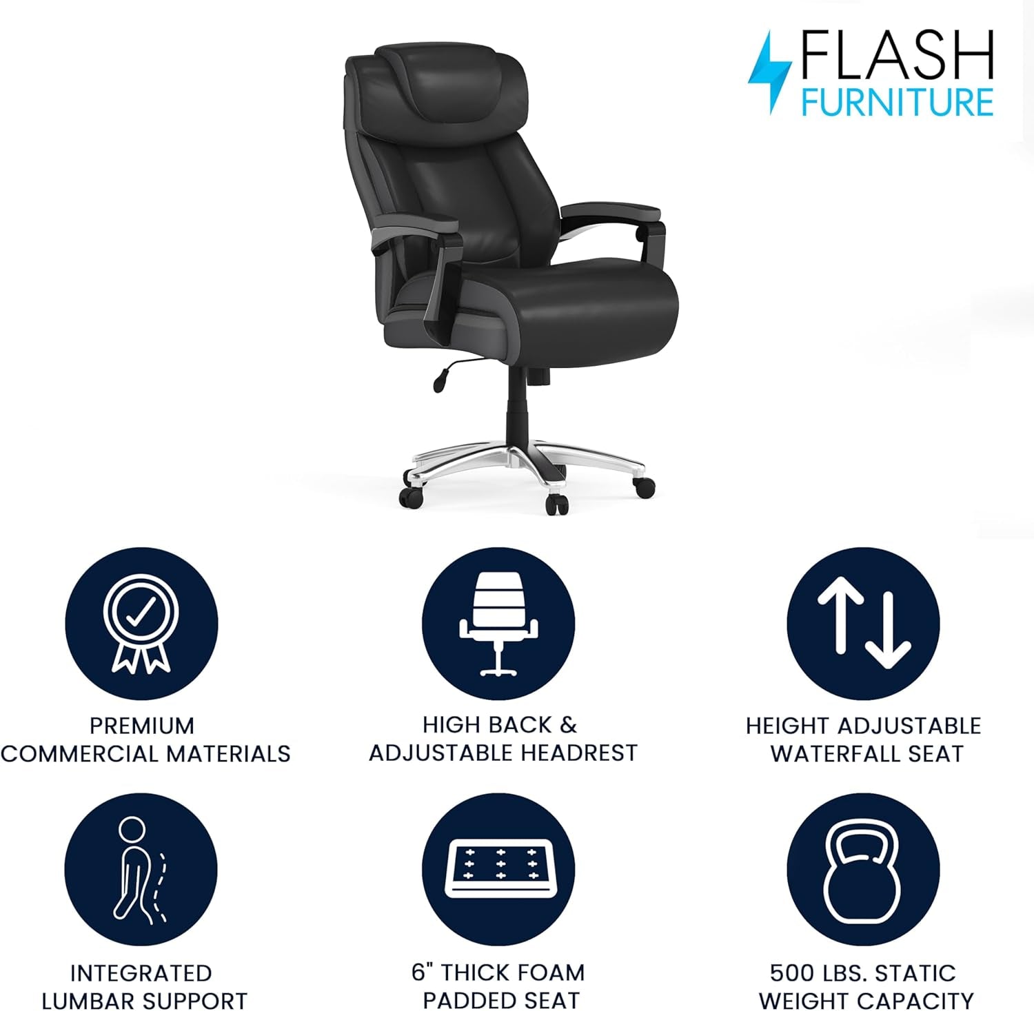 Hercules Series High-Back Swivel Leathersoft Office Chair, Ergonomic Executive Chair with Headrest and Adjustable Height, Black-1