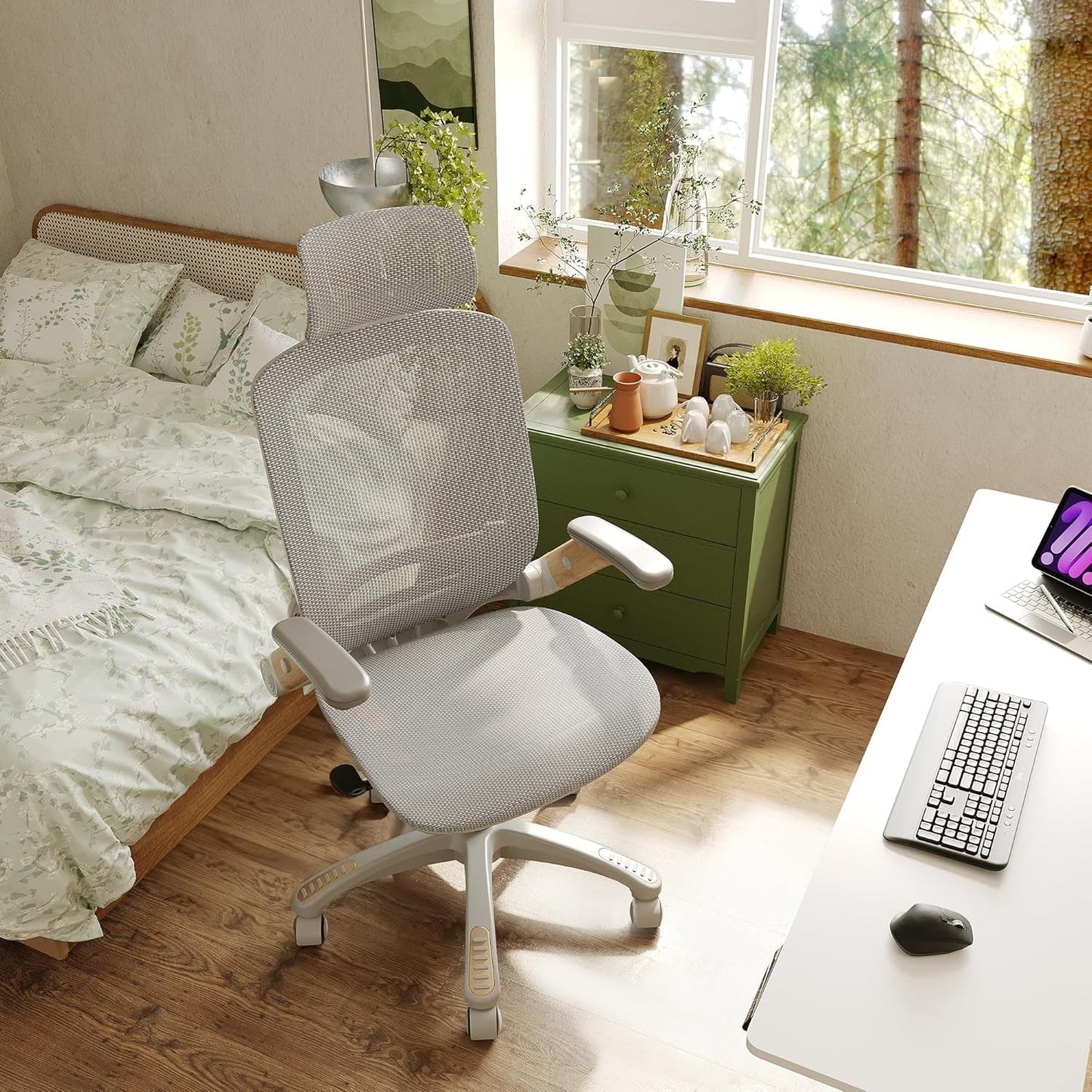 White Mesh Ergonomic Office Chair, Headrest, Tilt, 400LBS-2