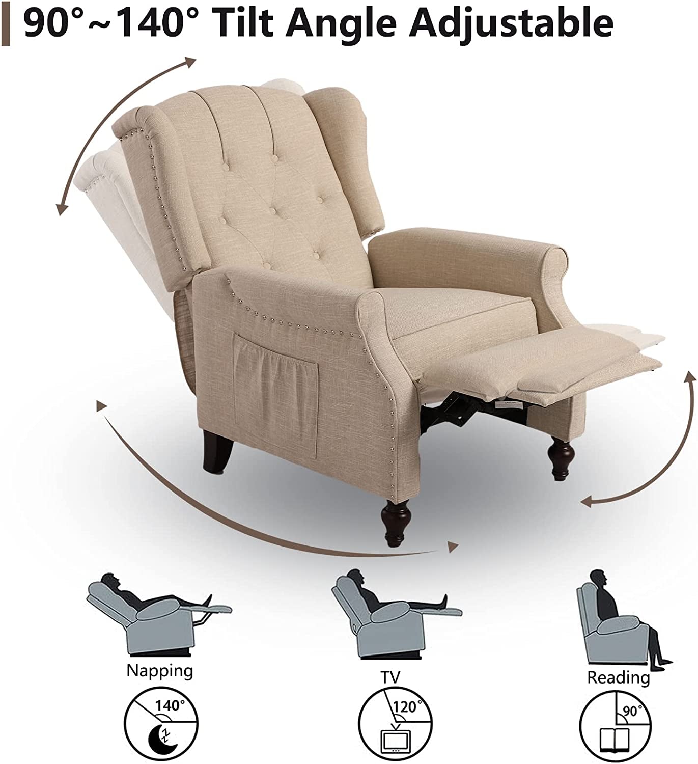 Wingback Recliner Chair with Massage and Heat-4