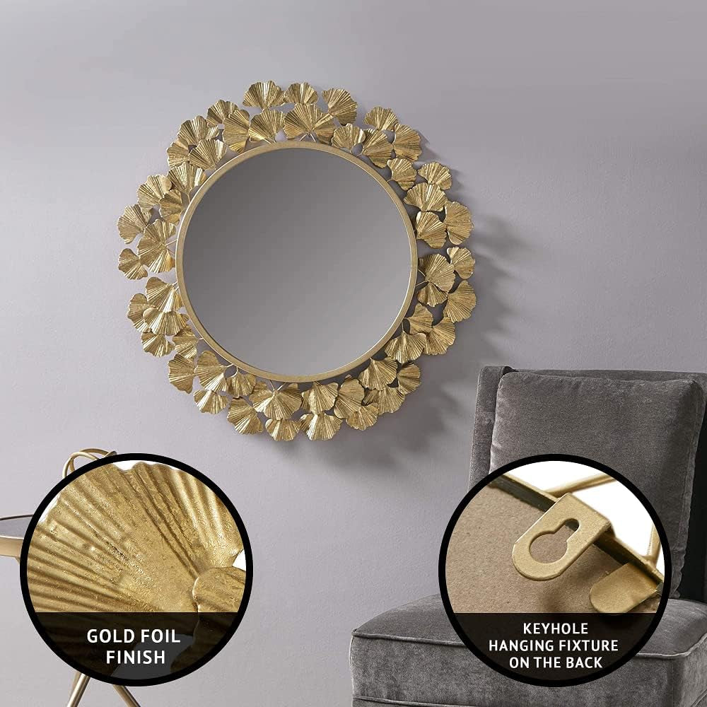 Wall Décor Large round Living Room Iron Metal Mirrors Ready to Hang Bedroom Decoration, 30.5"" X 30.5"", Eden Gold (MT160-0021)-4