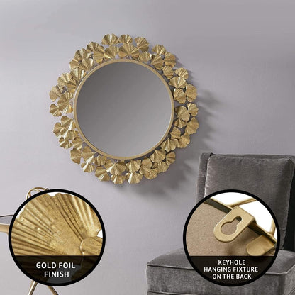 Wall Décor Large round Living Room Iron Metal Mirrors Ready to Hang Bedroom Decoration, 30.5"" X 30.5"", Eden Gold (MT160-0021)-4