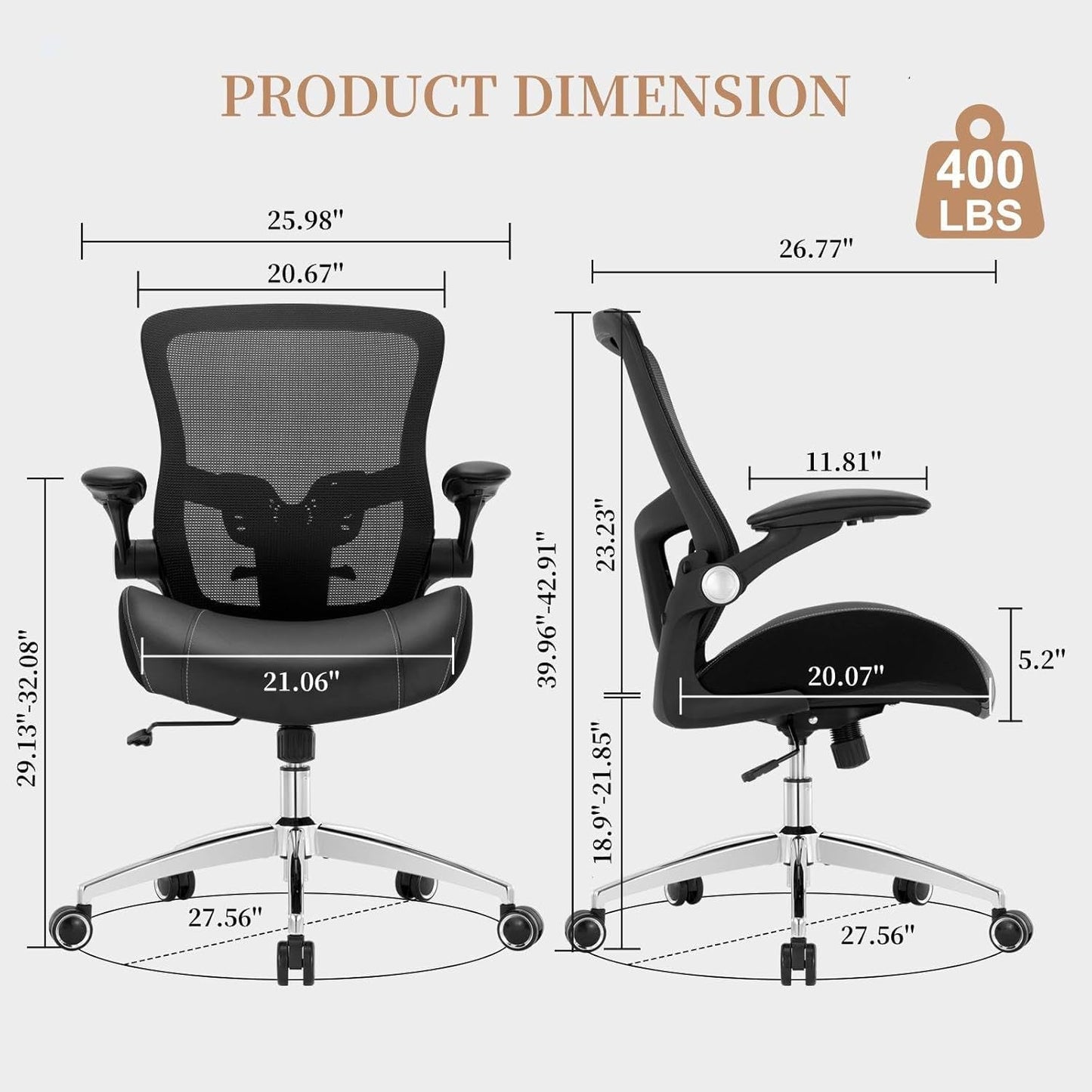 Big and Tall Office Chair 400Lbs, Heavy Duty Ergonomic Computer Desk Chair, Leather Office Desk Chair for Heavy People with Wide 3D Modeling Foam Seat, Adjustable Lumbar Support and Arms-2