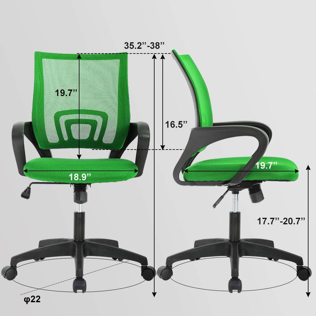 Home Office Chair Ergonomic Desk Chair Mesh Computer Chair with Lumbar Support Armrest Adjustable Rolling Swivel Chair for Women Adults, Green-2