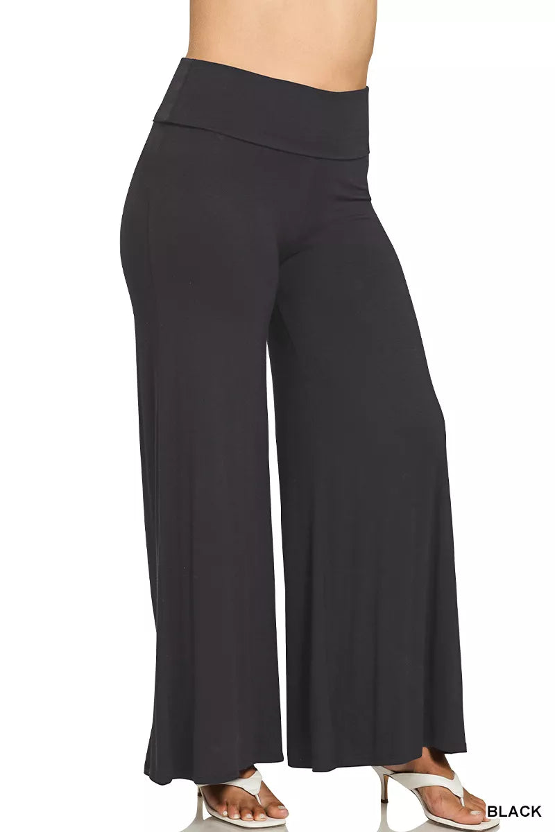 Zenana Full Size Fold Over Waist Comfy Wide Leg Pants Plus Size