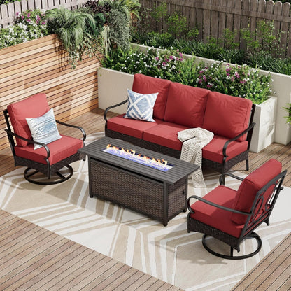 Patio Furniture Set with Fire Pit Table and Cushions-0