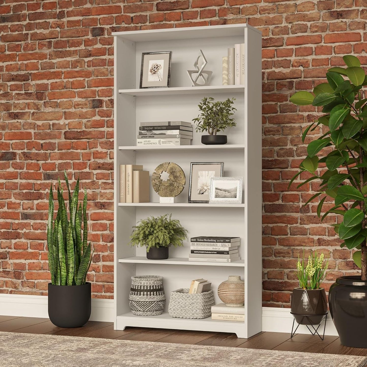Bush Cabot Collection White Tall 5 Shelf Bookcase Unit-1
