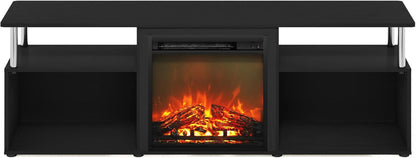 Jensen Open Storage Fireplace Entertainment Center for TV up to 70 Inch with Stainless Steel Tubes, Americano/Chrome-3
