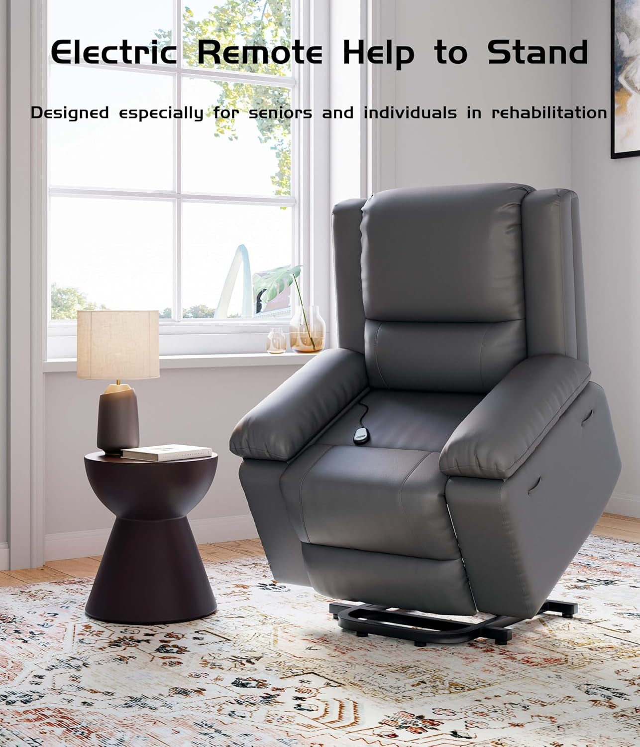 Oversized Wide Power Lift Recliner Chair - Heat and Massage, Adjustable Back and Legs, PU Leather Electric Lift Chair Designed for the Elderly and People with Mobility Impaired-3