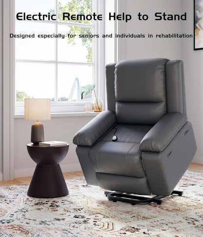 Oversized Wide Power Lift Recliner Chair - Heat and Massage, Adjustable Back and Legs, PU Leather Electric Lift Chair Designed for the Elderly and People with Mobility Impaired-3