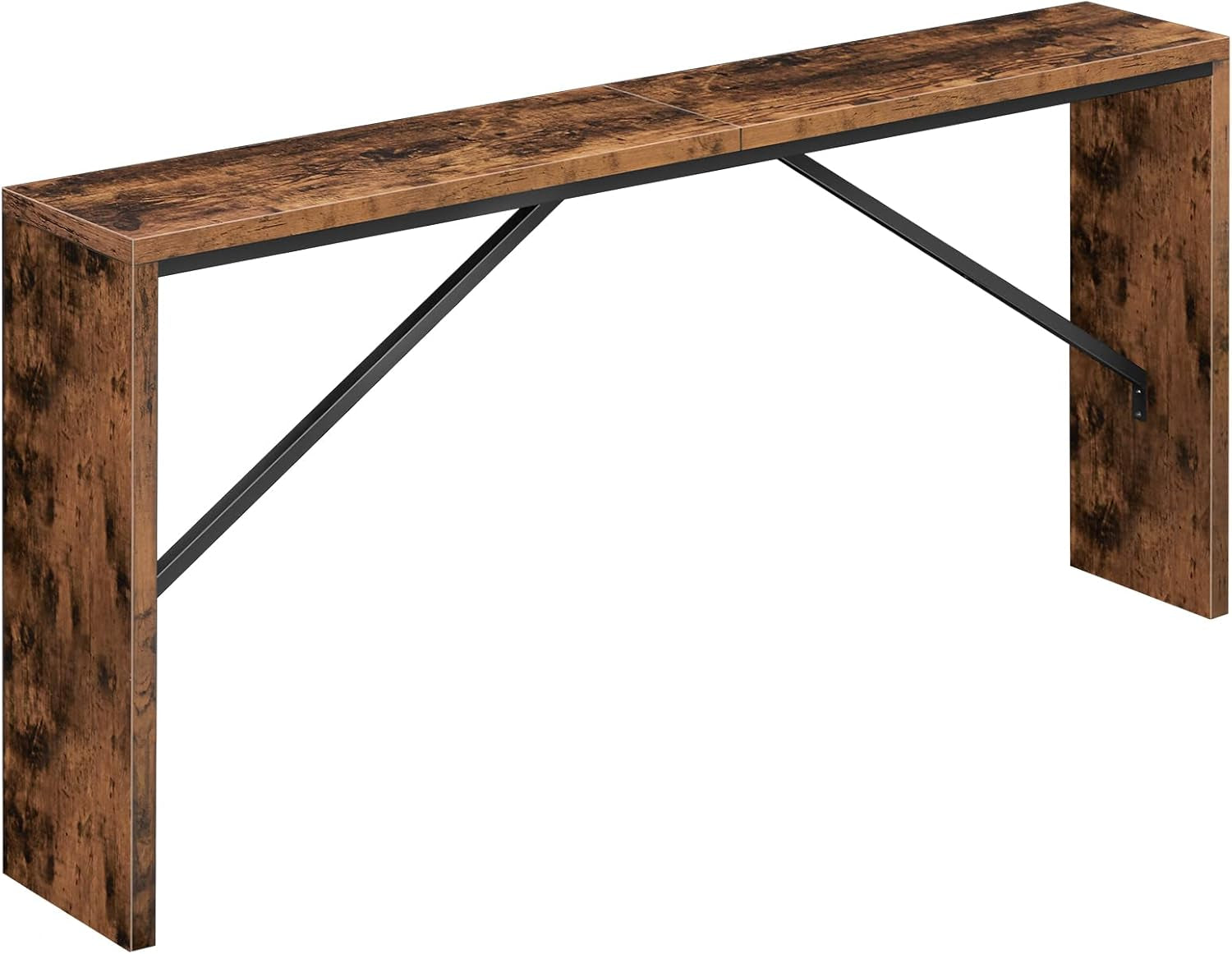 Console Table, 62.2" Long Sofa Table behind Couch, Narrow Entryway Table, Farmhouse Dining Table with Angled Metal Frame, Industrial Console Table for Entryway, Rustic Brown CTHR15801Z-0
