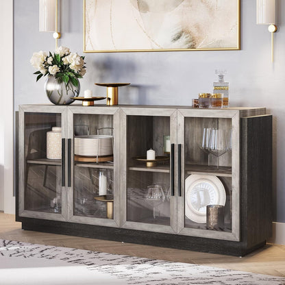 Sideboard Buffet Cabinet, Modern Wood Glass-Buffet-Sideboard with Storage, Console Table for Kitchen, Dining Room, Living Room, Hallway, or Entrance - Brixston (Grey)-1