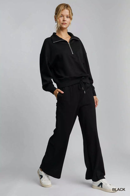 Umgee Half Zip Drop Shoulder Sweatshirt