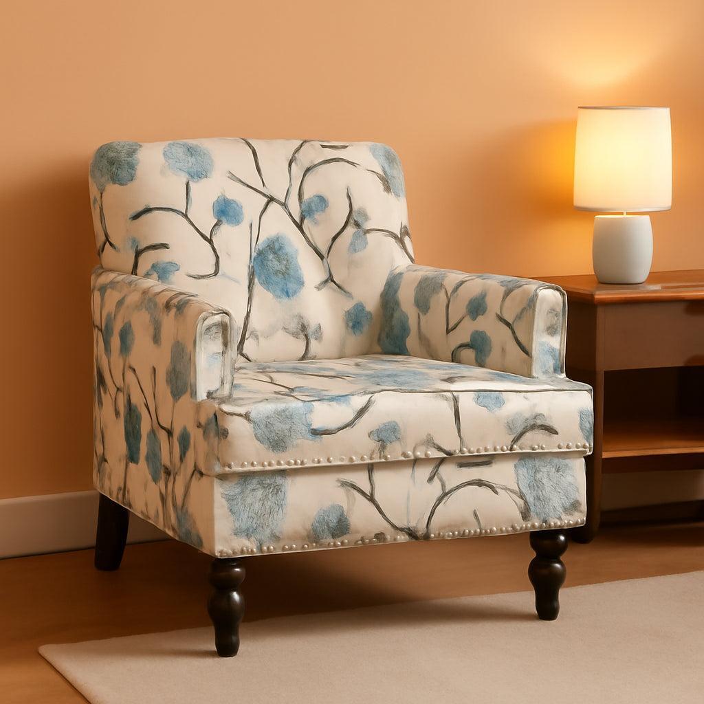 Harrison Floral Tufted Club Chair White Blue Polyester-0
