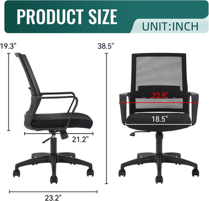Office Chair Ergonomic Desk Chair Mid-Back Mesh Computer Chair Lumbar Support Comfortable Executive Adjustable Rolling Swivel Task Chair with Armrests,Black-2