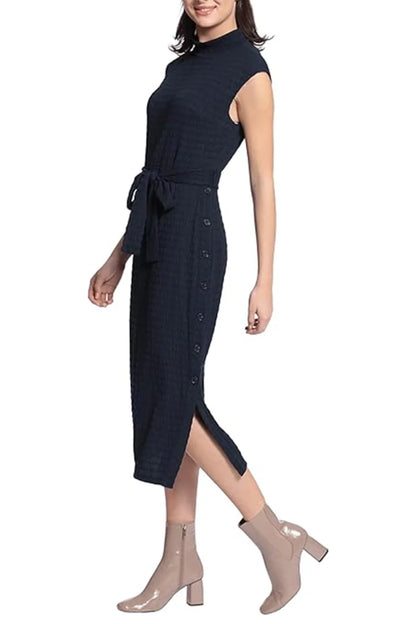 Maggy London Navy Cap Sleeve Midi, w/Buttoned Side Slit