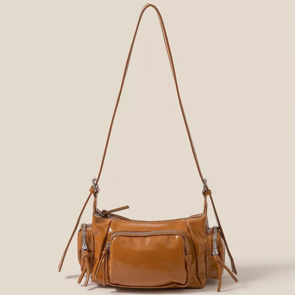 Fame Glossy Faux Leather Multi Pocket Hand Bag