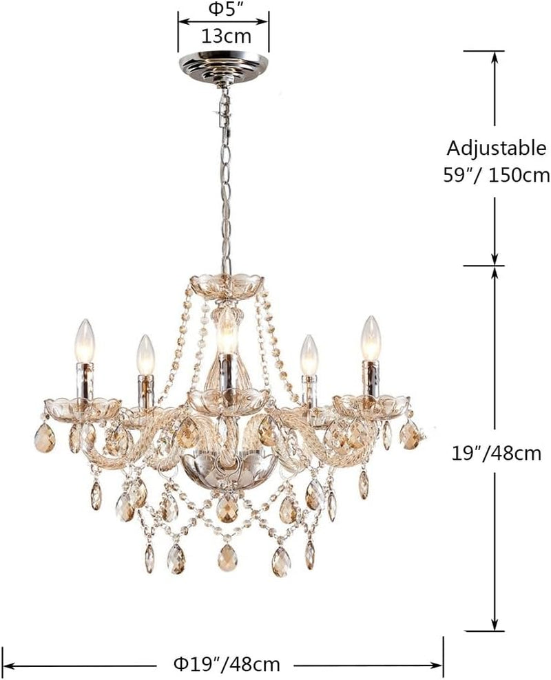 Champagne Crystal Chandelier 5 Light Modern Bedroom-3