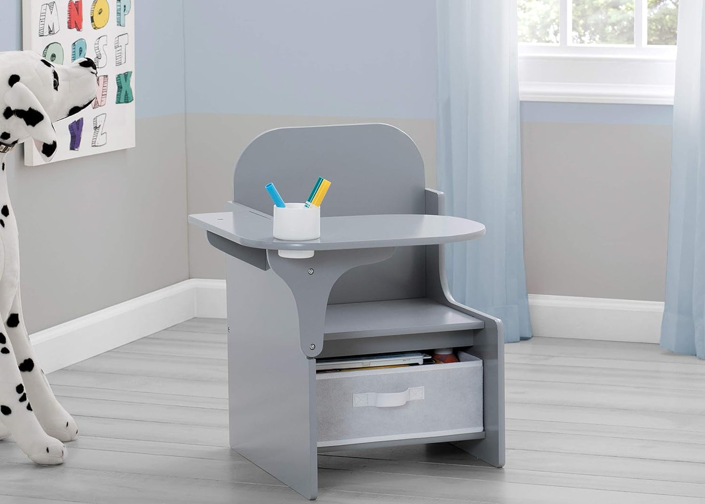 Mysize Chair Desk with Storage Bin, Grey-1