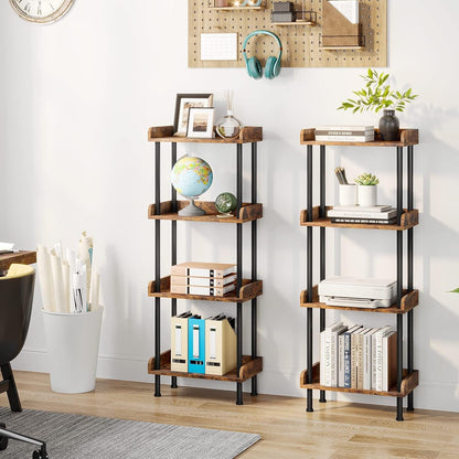 Bookcase 4 Tier Bookshelf, Vintage Small Bookshelf for Small Spaces, Wooden Book Shelf Small Bookcase for Living Room Bedroom-4