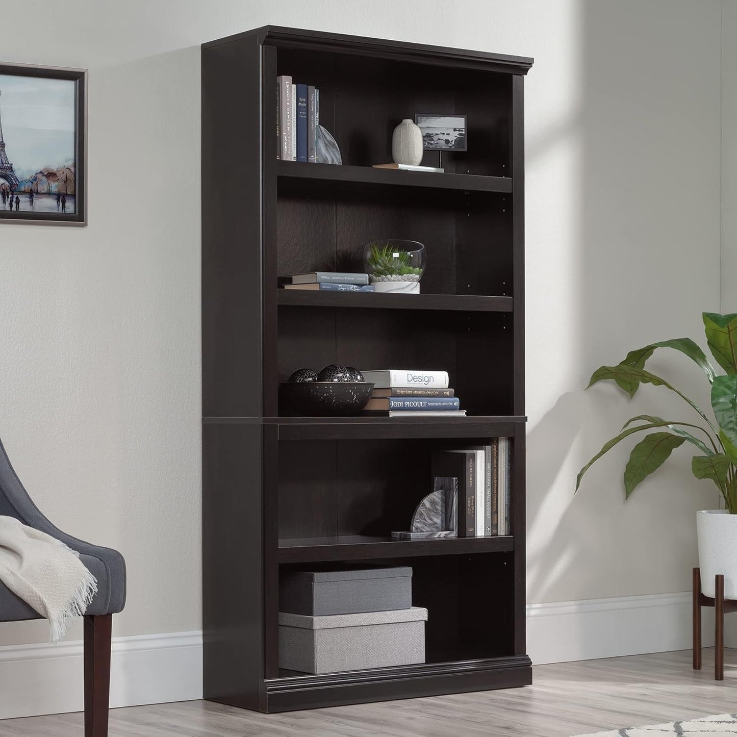 Miscellaneous Storage 5 Bookcase/Book Shelf, L: 35.28" X W: 13.23" X H: 69.76", Estate Black-1