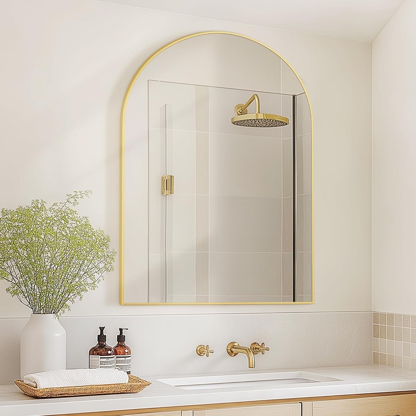 Gold Arched Wall Mirror: Bathroom, Vanity, Living Room-3